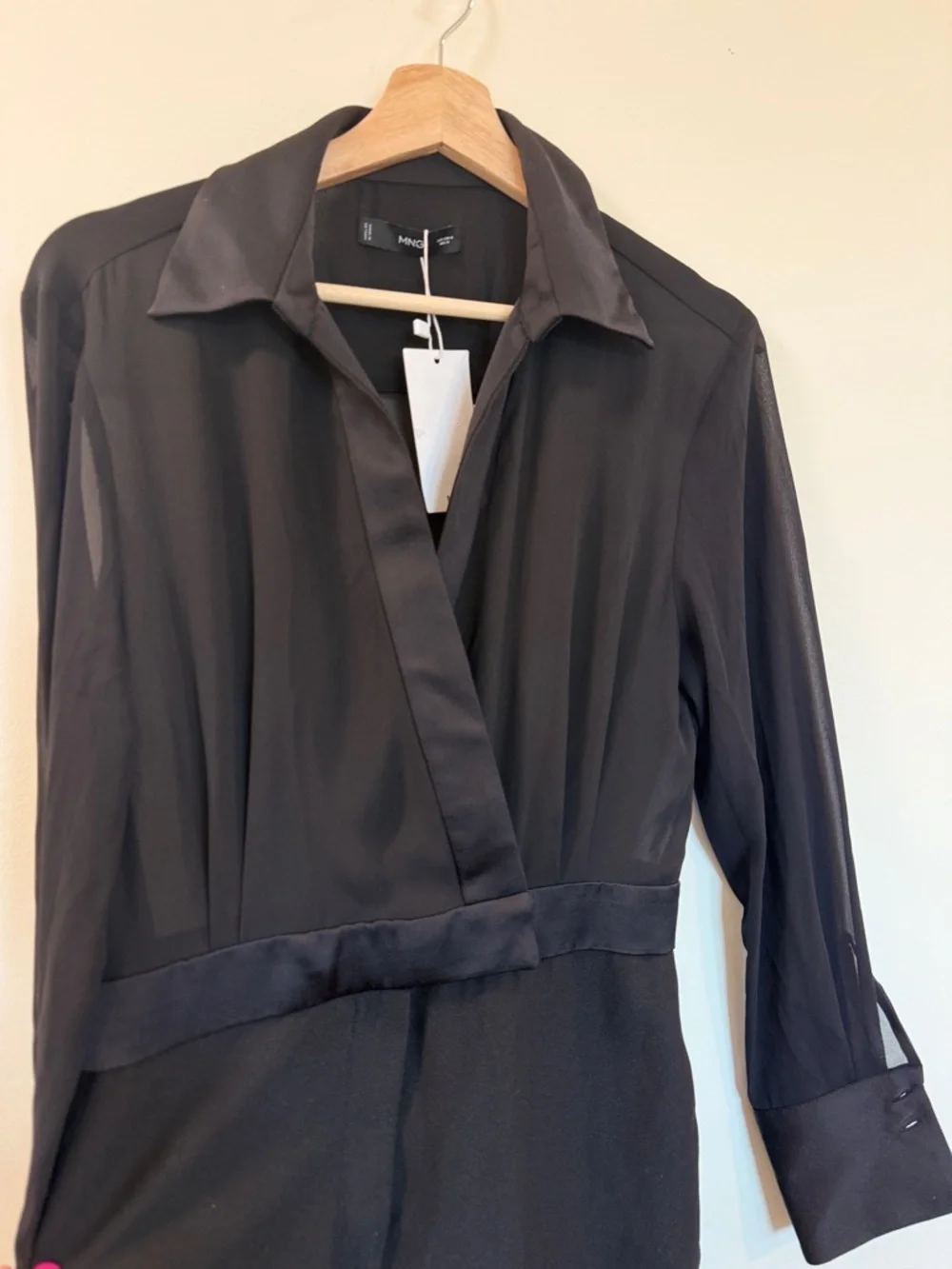 NWT Mango Black Wide Leg Jumpsuit Sheer Top Work Chic - Size Medium - Picture 4 of 13